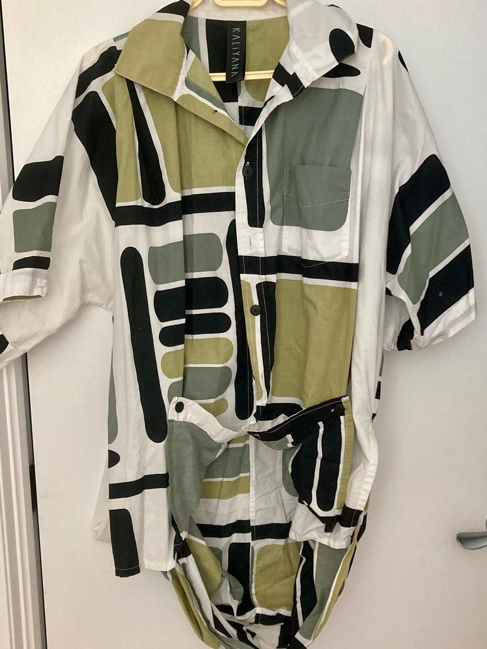 Kailynan Olive & White Geometric Button-Up Jacket
